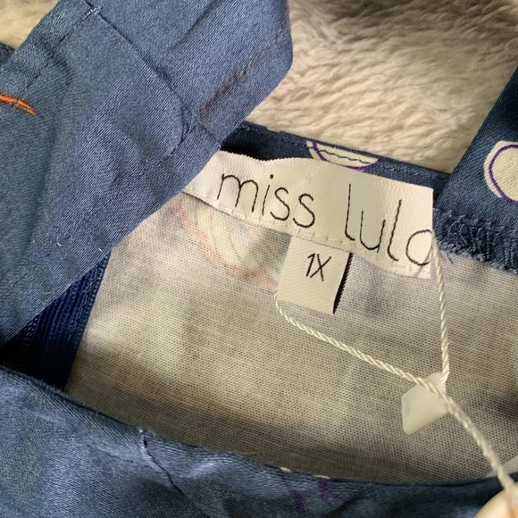 Miss Lulo Dress Womens 1X Blue Bird Print Fit & Flare Button Sleeveless NEW - Picture 10 of 15